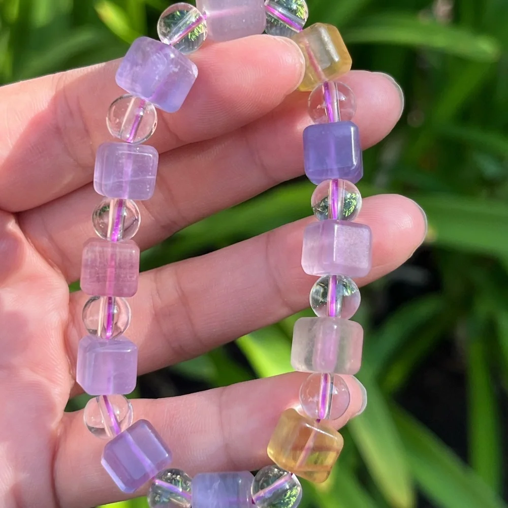 9mm stretchable‎ fluorite cubic bracelet 0186